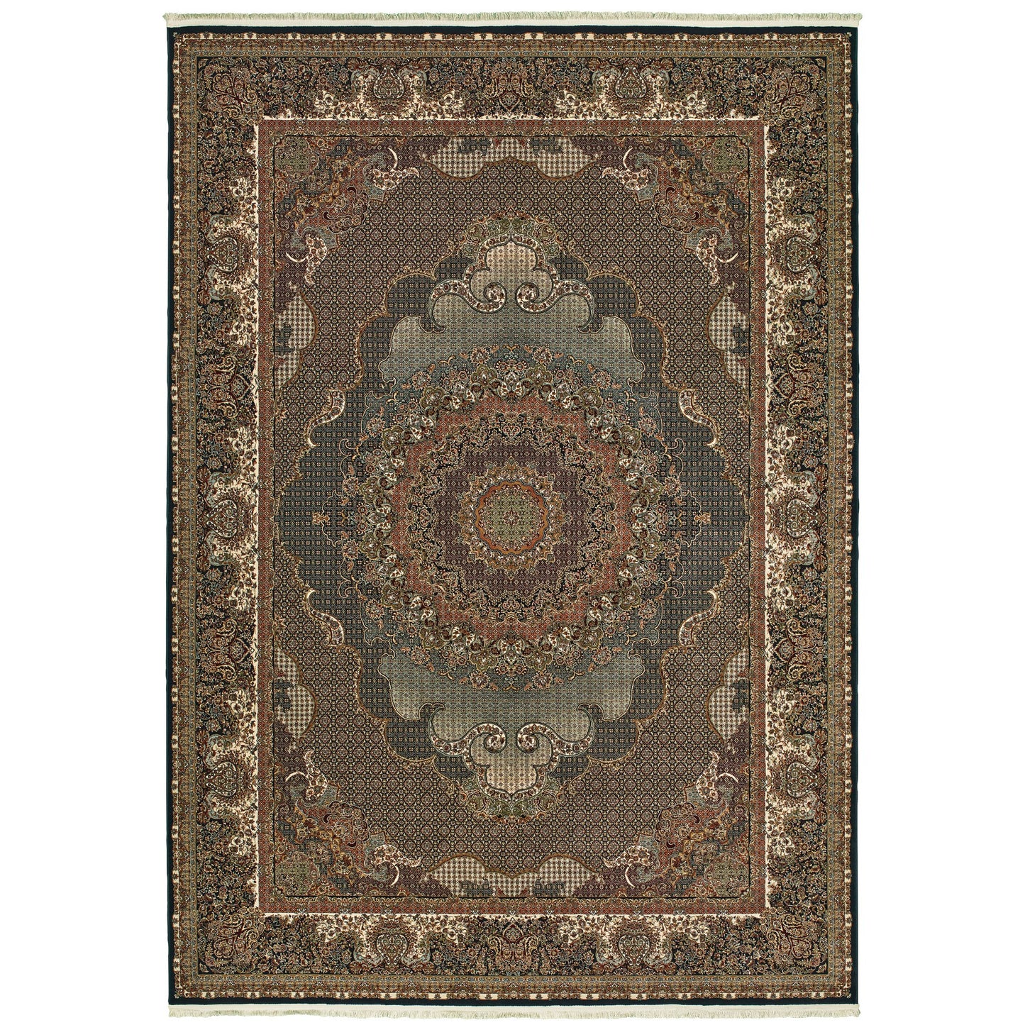 8' X 11' Blue And Red Medallion Area Rug With Fringe-1
