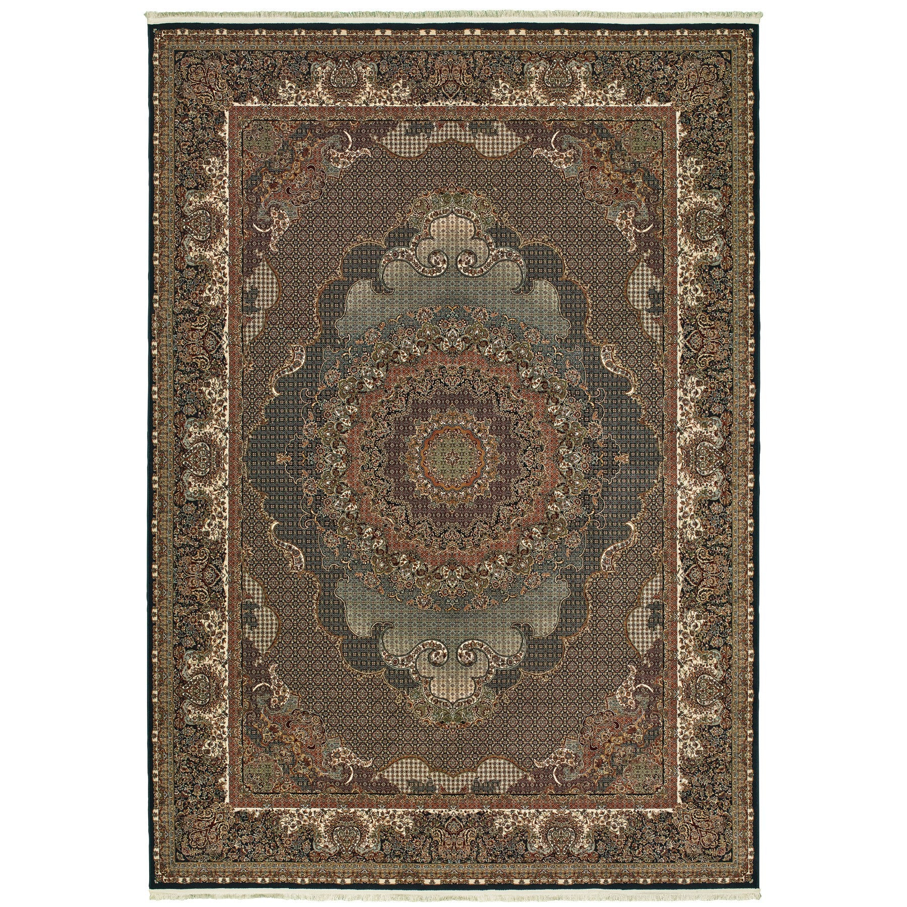8' X 11' Blue And Red Medallion Area Rug With Fringe-1