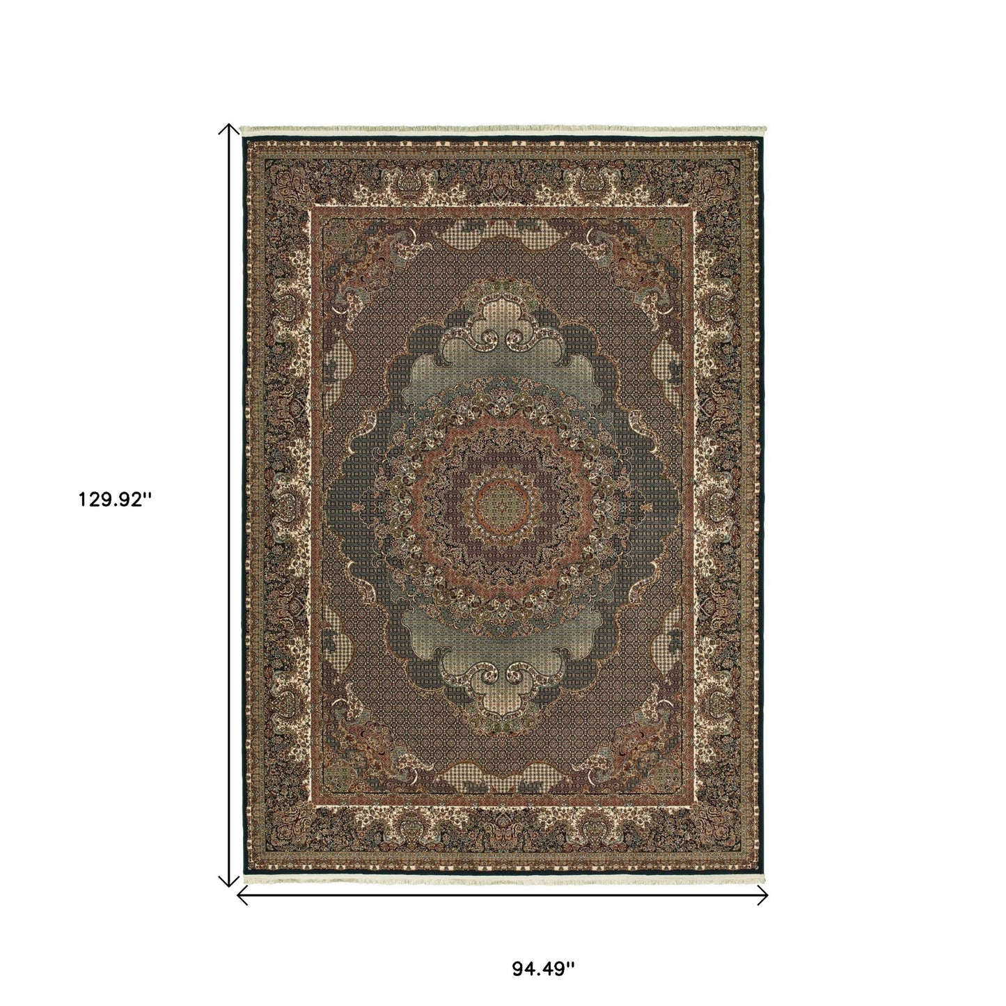 8' X 11' Blue And Red Medallion Area Rug With Fringe-2