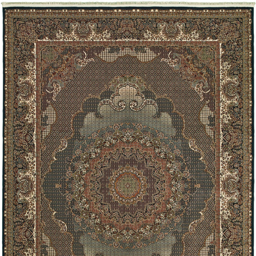 8' X 11' Blue And Red Medallion Area Rug With Fringe-4