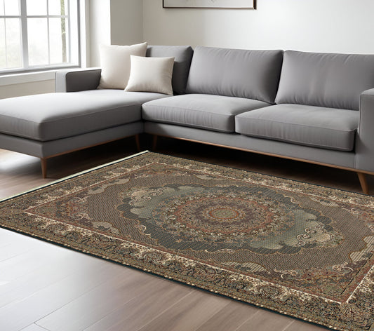 8' X 11' Blue And Red Medallion Area Rug With Fringe-0
