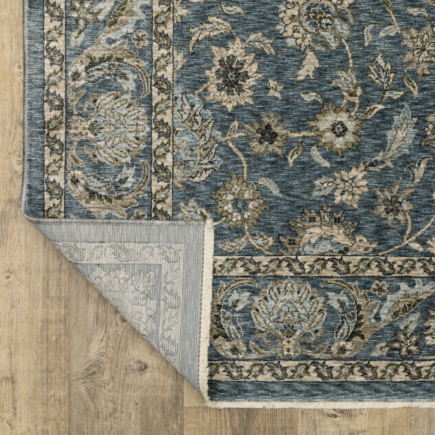 5' X 8' Blue And Beige Oriental Area Rug With Fringe