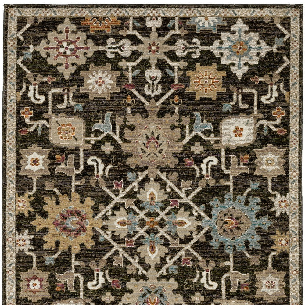 2' X 3' Brown Black And Ivory Oriental Area Rug-8