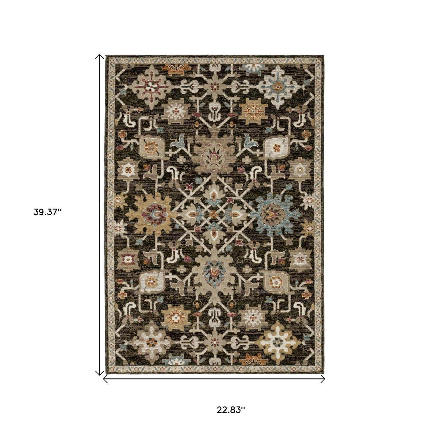2' X 3' Brown Black And Ivory Oriental Area Rug-2