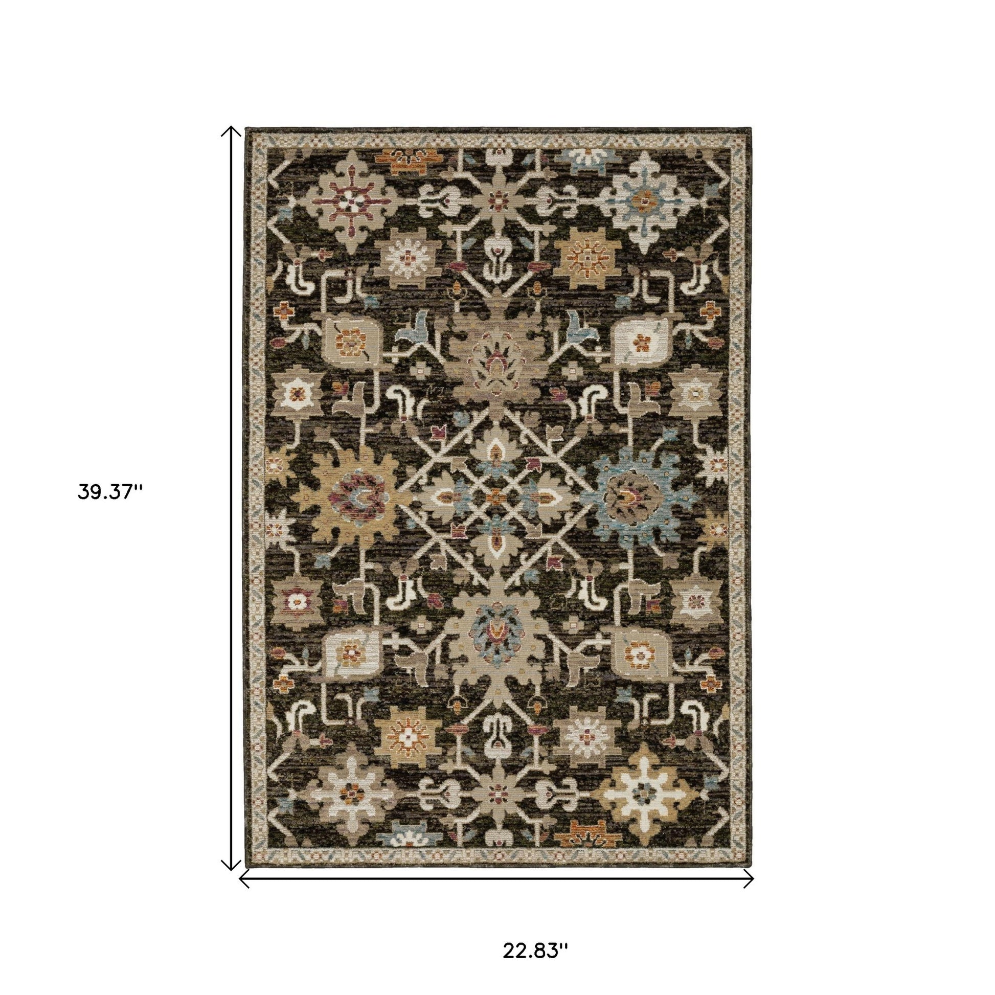 2' X 3' Brown Black And Ivory Oriental Area Rug-2