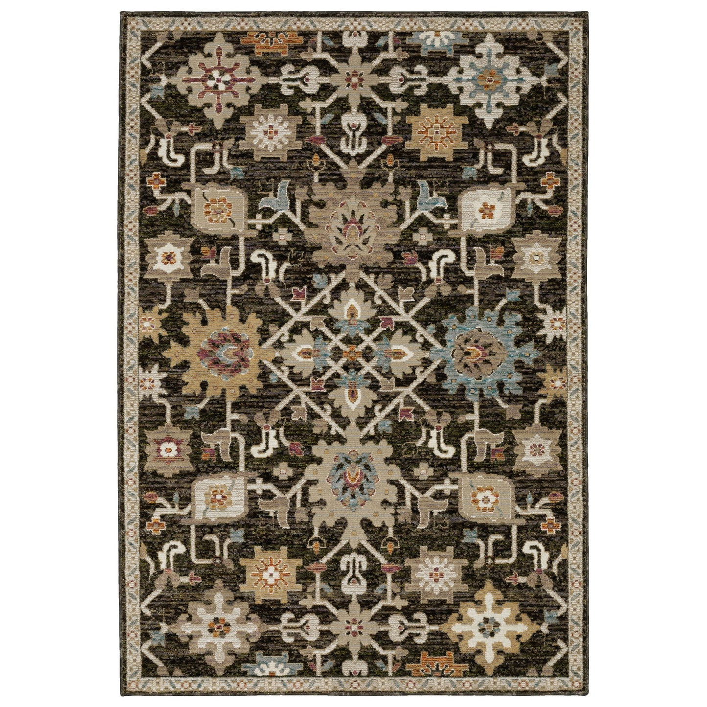2' X 3' Brown Black And Ivory Oriental Area Rug-1
