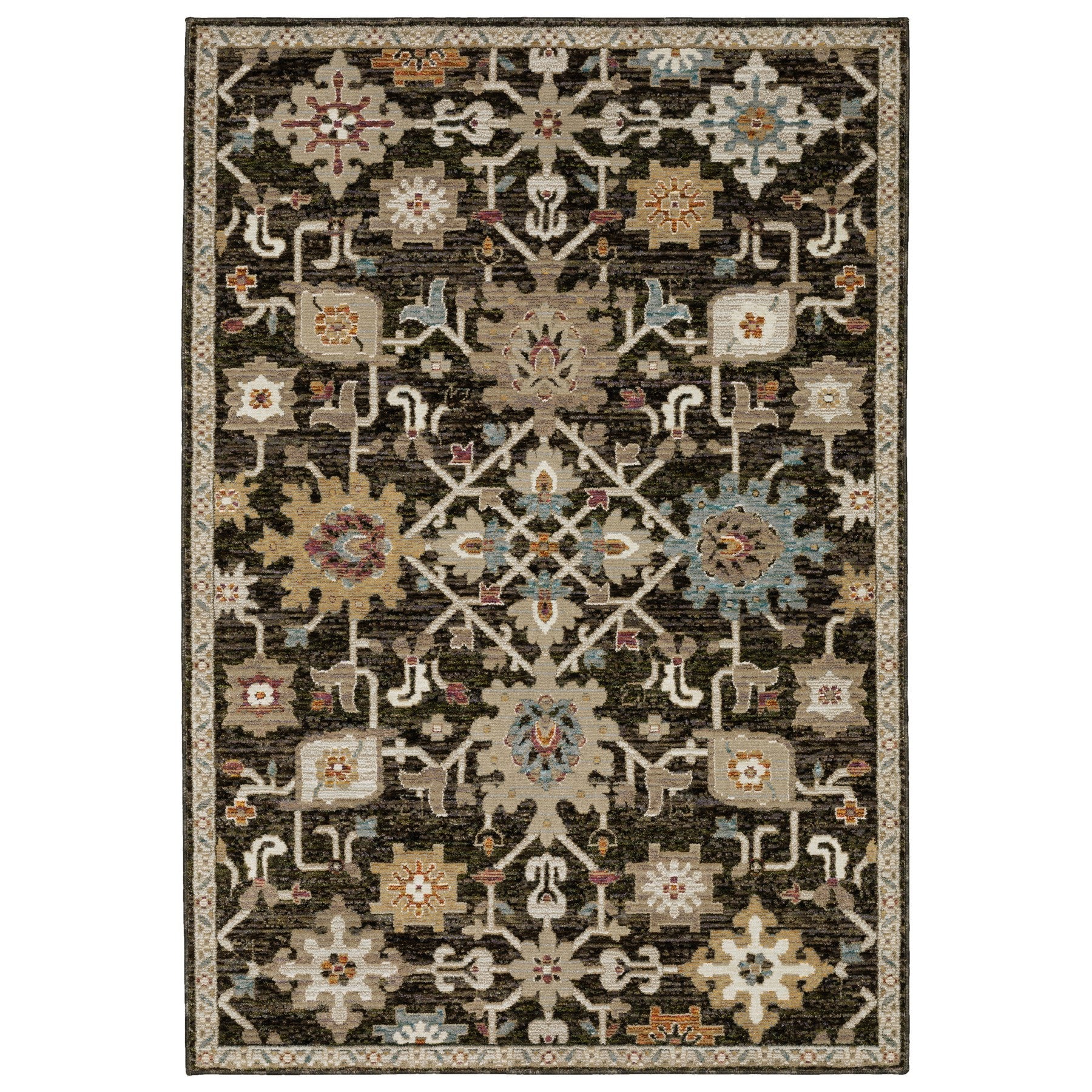 2' X 3' Brown Black And Ivory Oriental Area Rug-1
