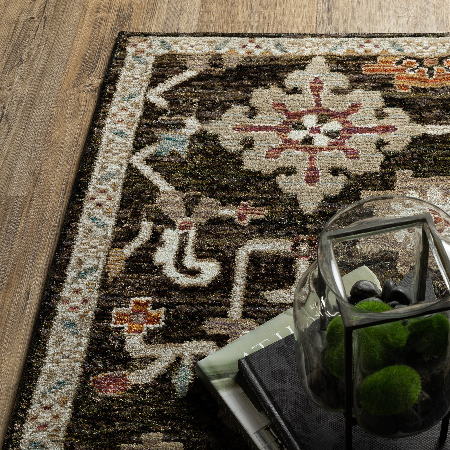 2' X 3' Brown Black And Ivory Oriental Area Rug-3