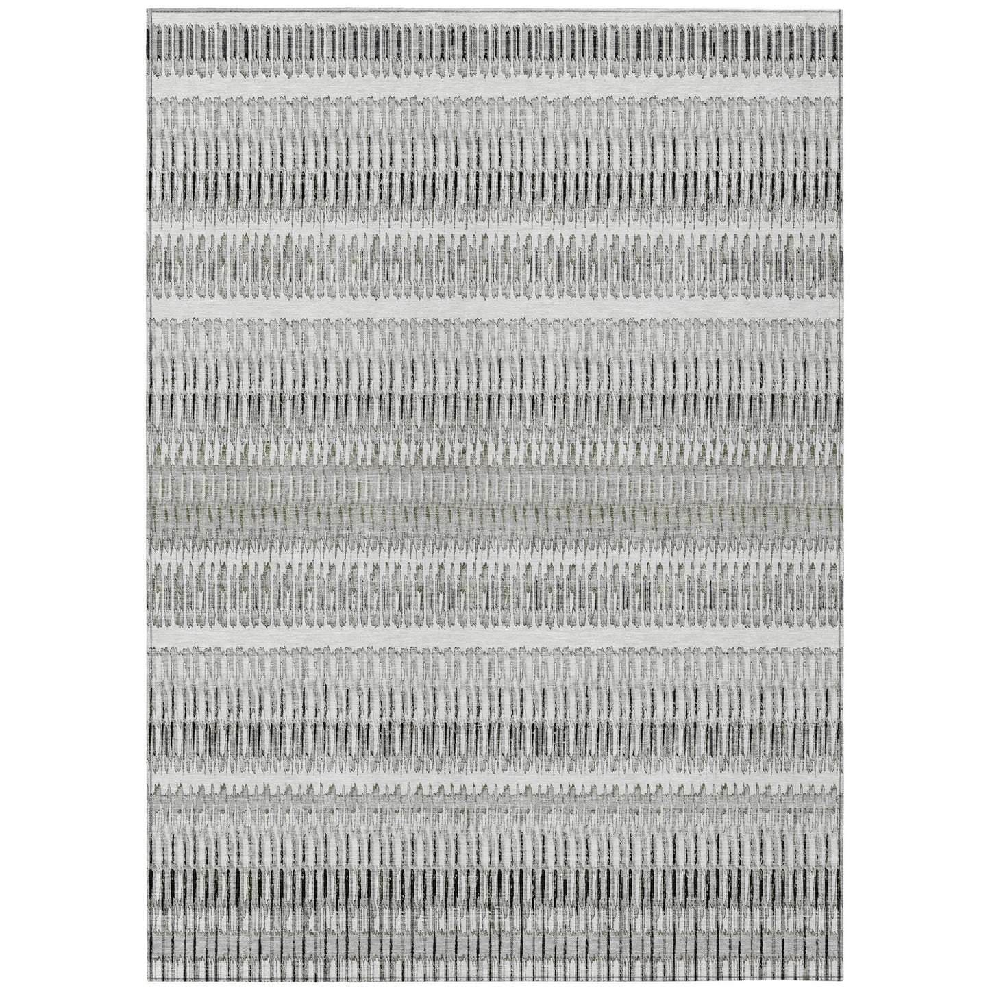 5' X 8' Ivory Gray And Taupe Striped Washable Indoor Outdoor Area Rug