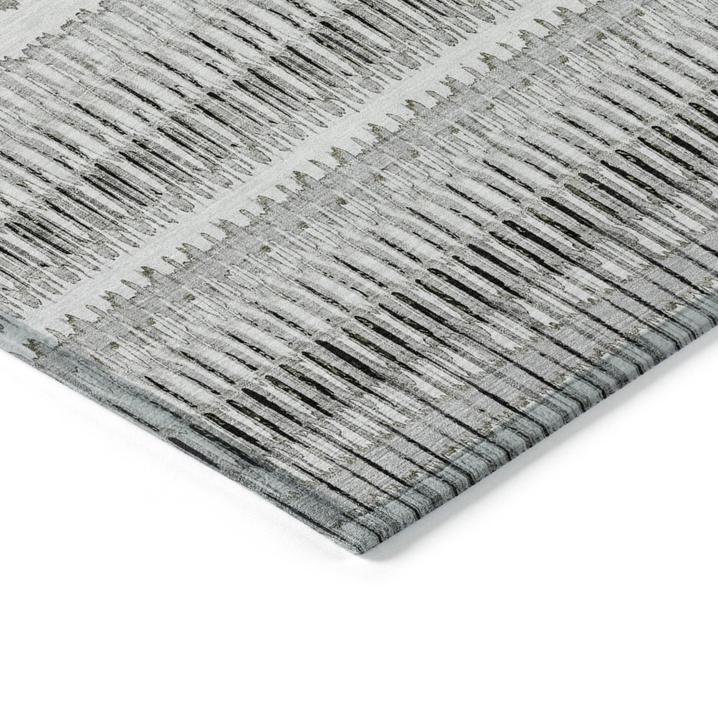 5' X 8' Ivory Gray And Taupe Striped Washable Indoor Outdoor Area Rug