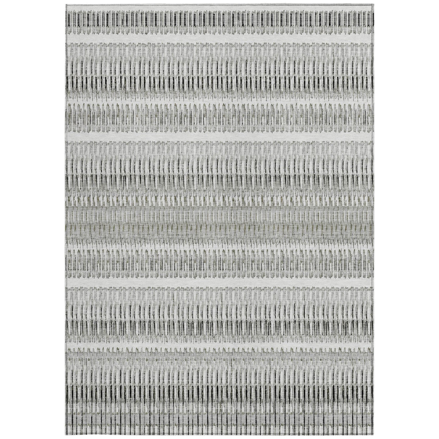 5' X 8' Ivory Gray And Taupe Striped Washable Indoor Outdoor Area Rug