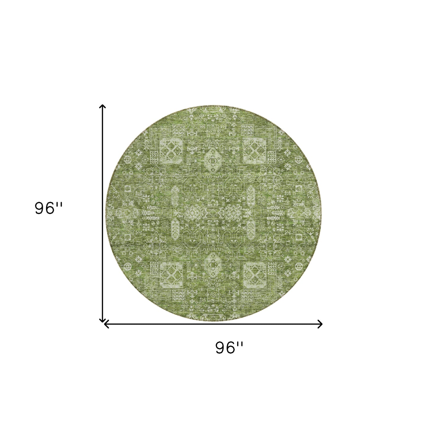 8' Artichoke Green And Ivory Round Oriental Washable Indoor Outdoor Area Rug-2