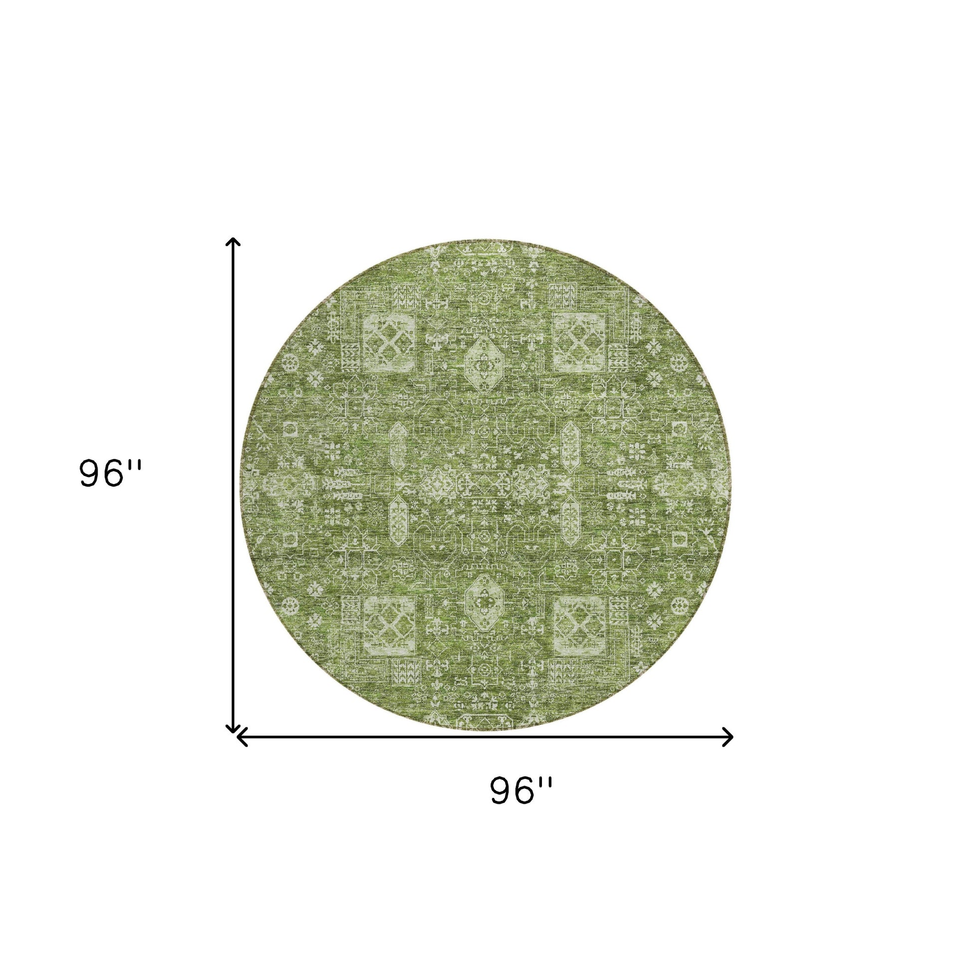 8' Artichoke Green And Ivory Round Oriental Washable Indoor Outdoor Area Rug-2