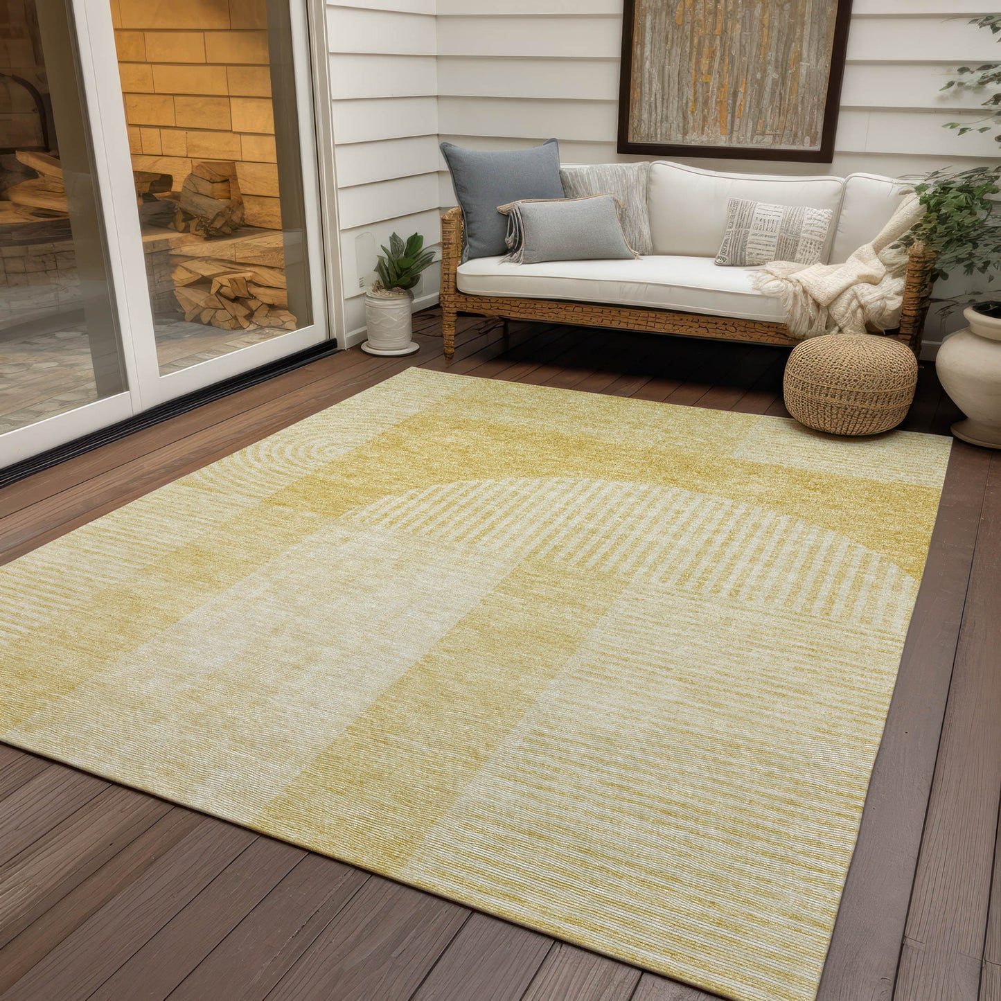 9' X 12' Gold Ivory And Yellow Geometric Washable Indoor Outdoor Area Rug-6