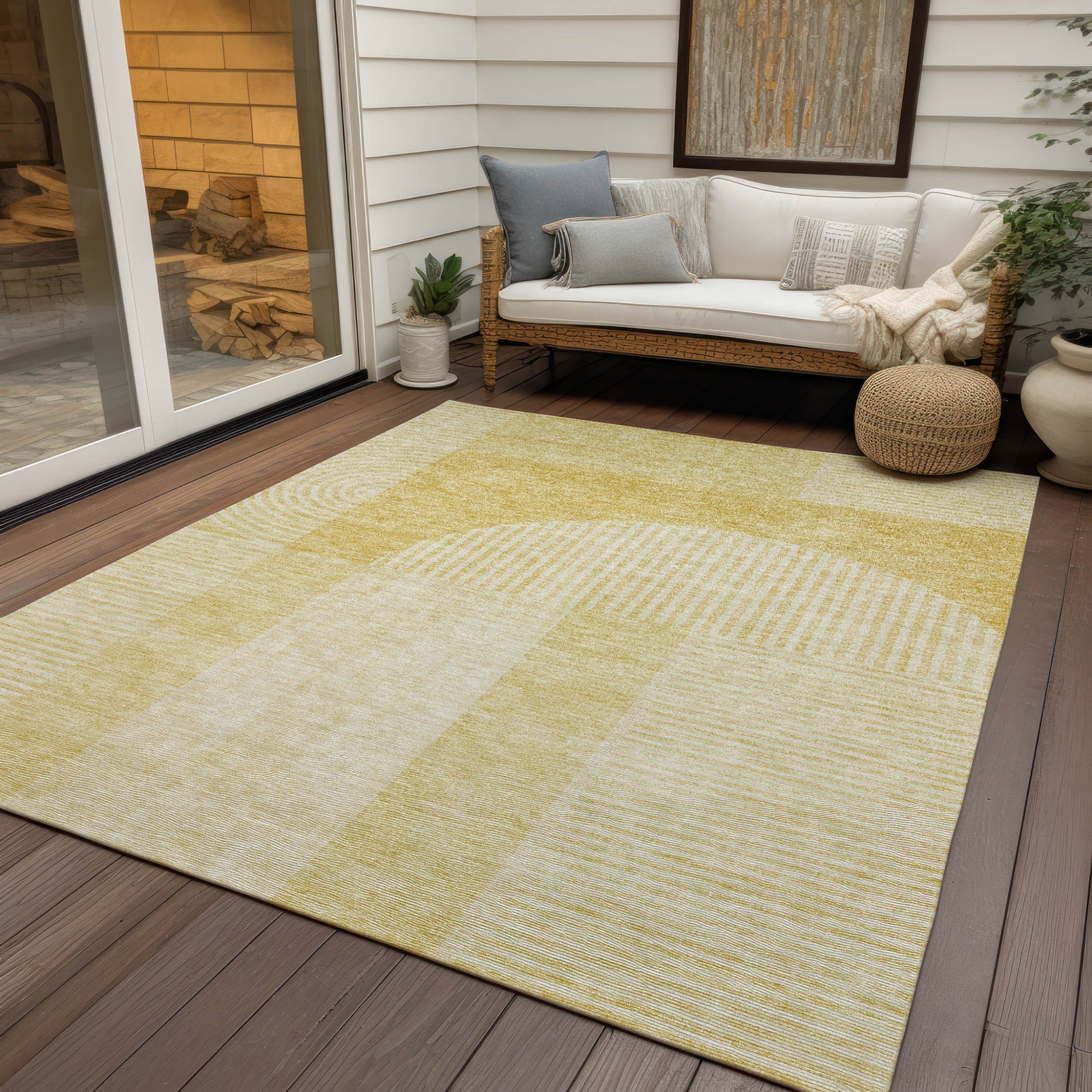 9' X 12' Gold Ivory And Yellow Geometric Washable Indoor Outdoor Area Rug-6