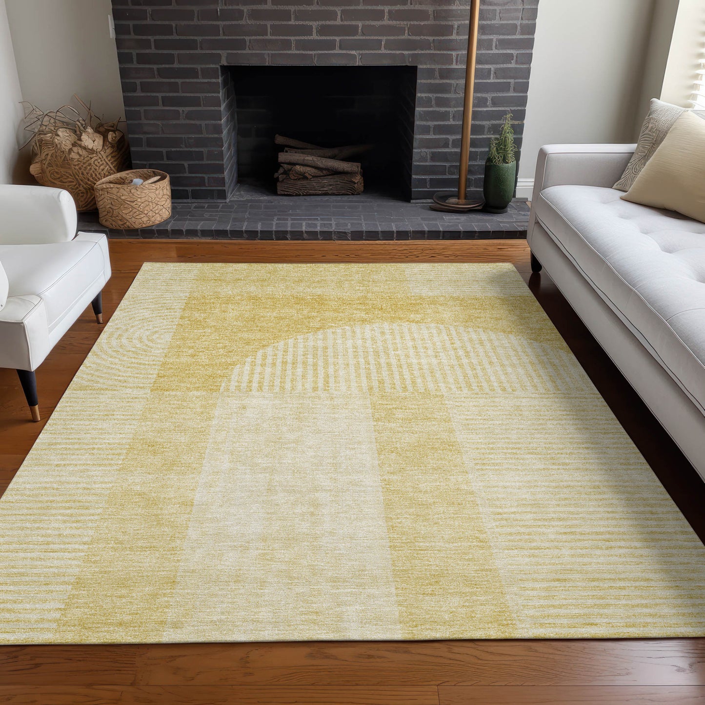 9' X 12' Gold Ivory And Yellow Geometric Washable Indoor Outdoor Area Rug-7