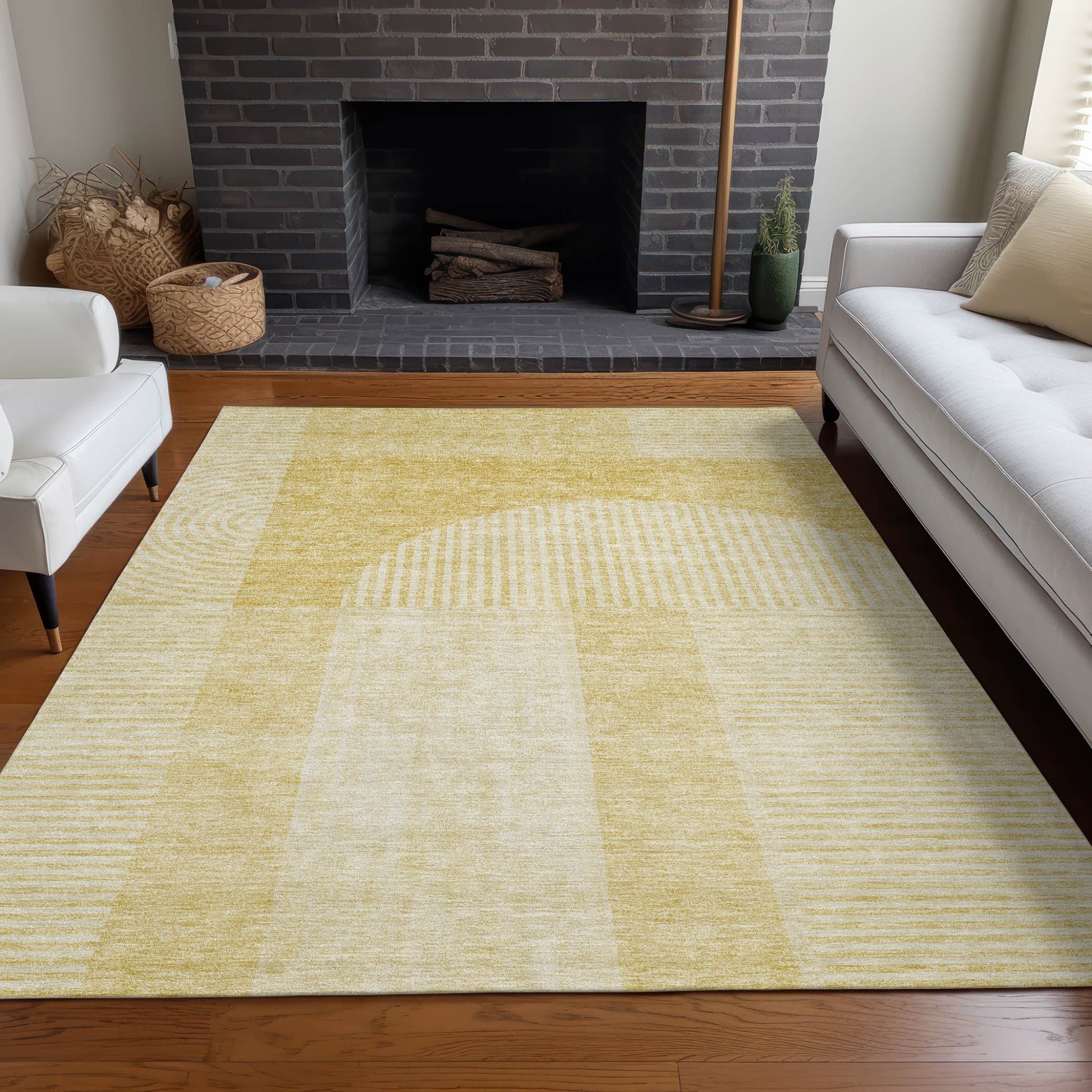 9' X 12' Gold Ivory And Yellow Geometric Washable Indoor Outdoor Area Rug-7