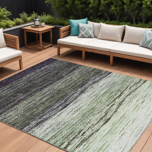10' X 14' Green Ivory And Purple Ombre Washable Indoor Outdoor Area Rug-0