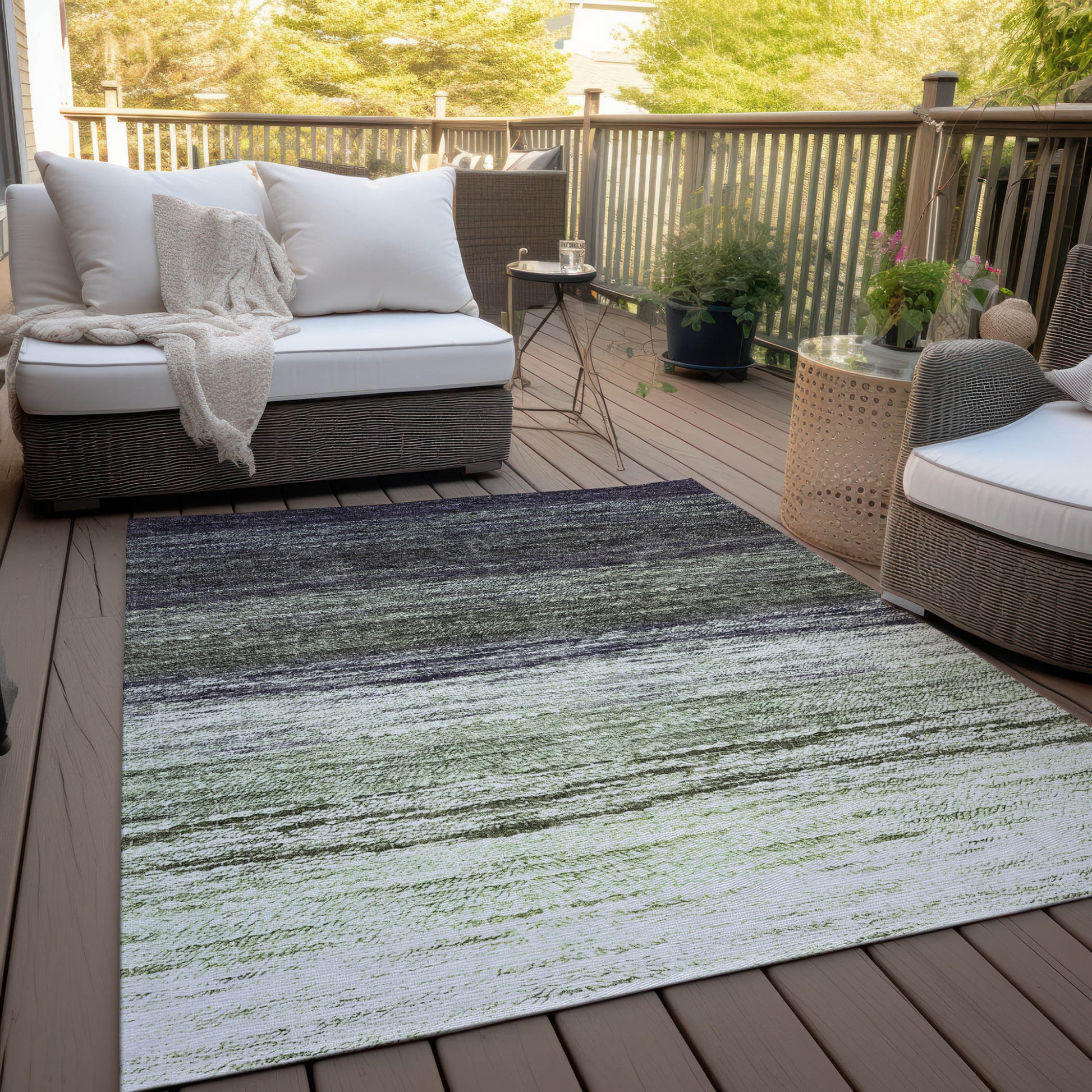 10' X 14' Green Ivory And Purple Ombre Washable Indoor Outdoor Area Rug-7