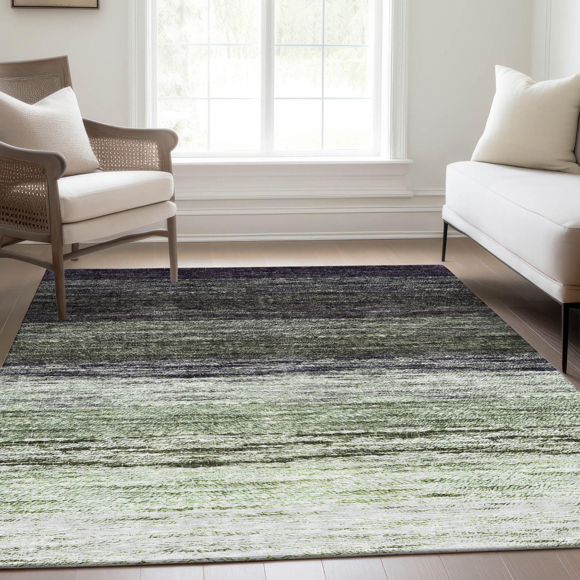10' X 14' Green Ivory And Purple Ombre Washable Indoor Outdoor Area Rug-8