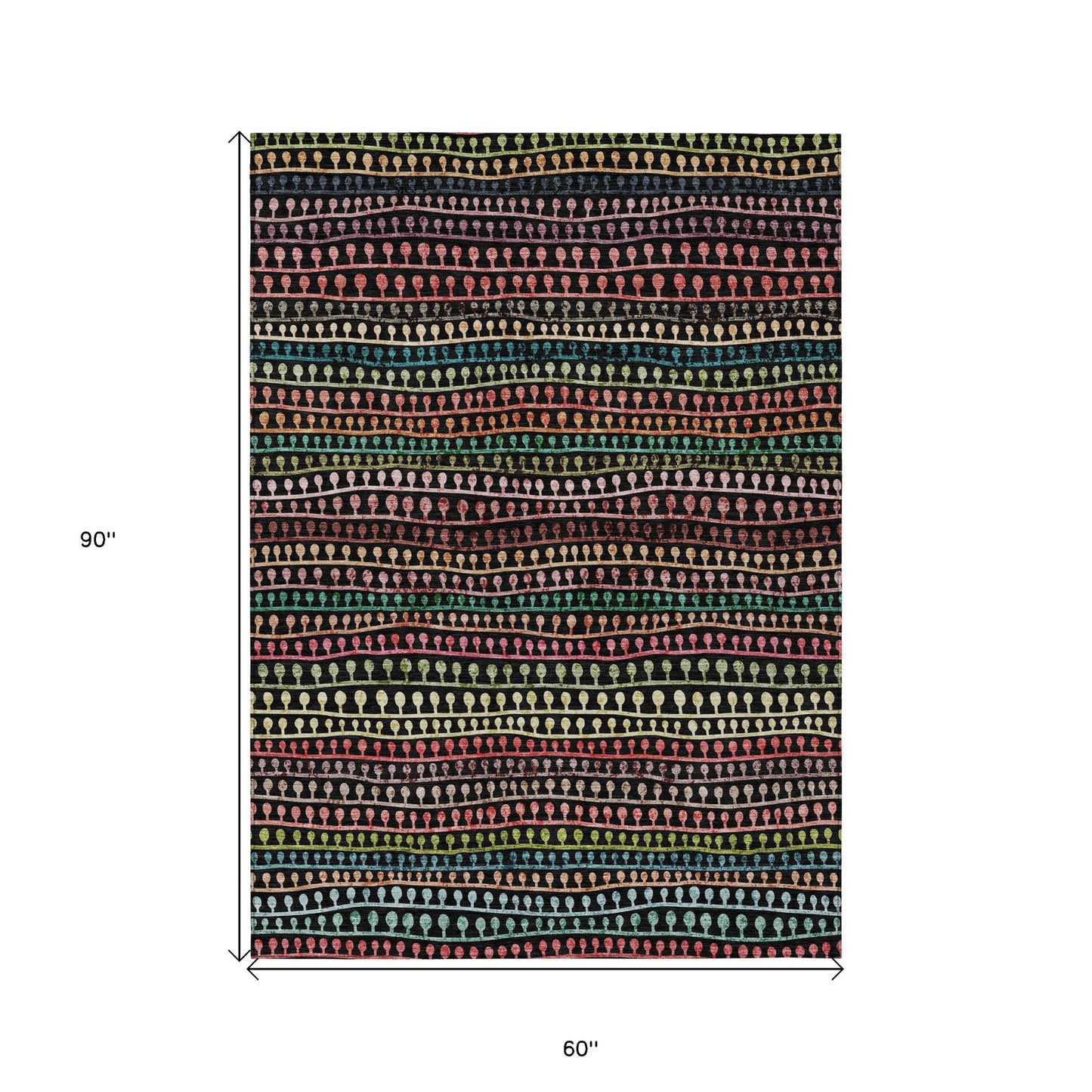 5' X 8' Black Green And Gold Striped Washable Indoor Outdoor Area Rug-2
