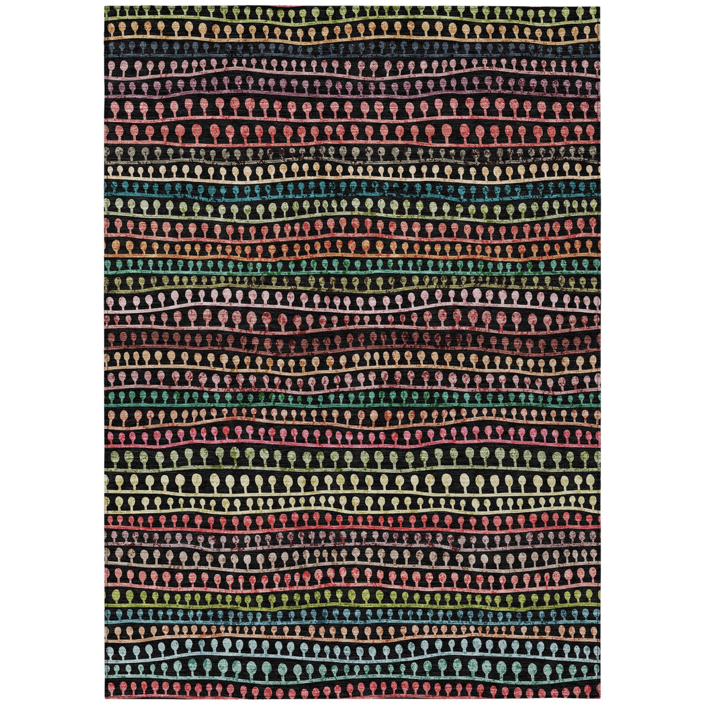 5' X 8' Black Green And Gold Striped Washable Indoor Outdoor Area Rug-1