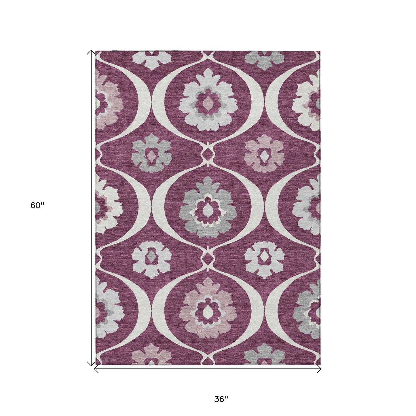 3' X 5' Eggplant Ivory And Gray Medallion Washable Indoor Outdoor Area Rug-2