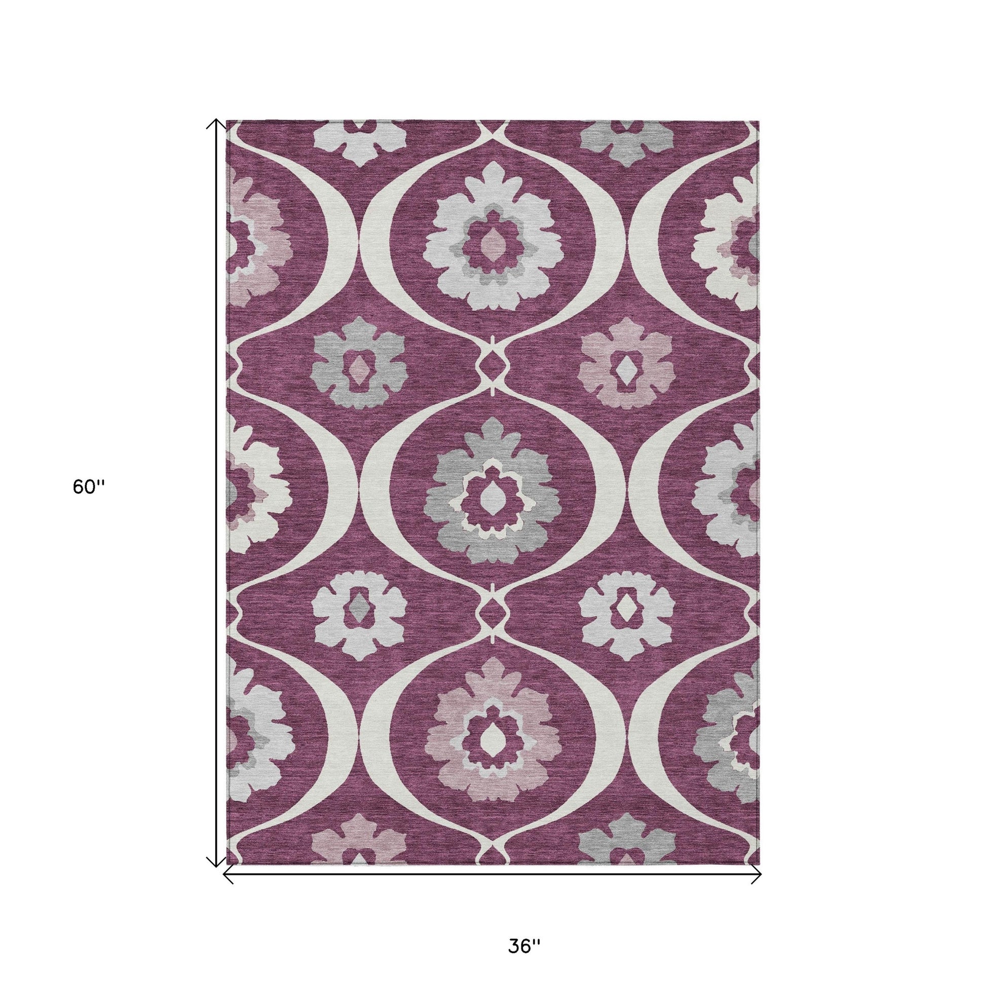 3' X 5' Eggplant Ivory And Gray Medallion Washable Indoor Outdoor Area Rug-2