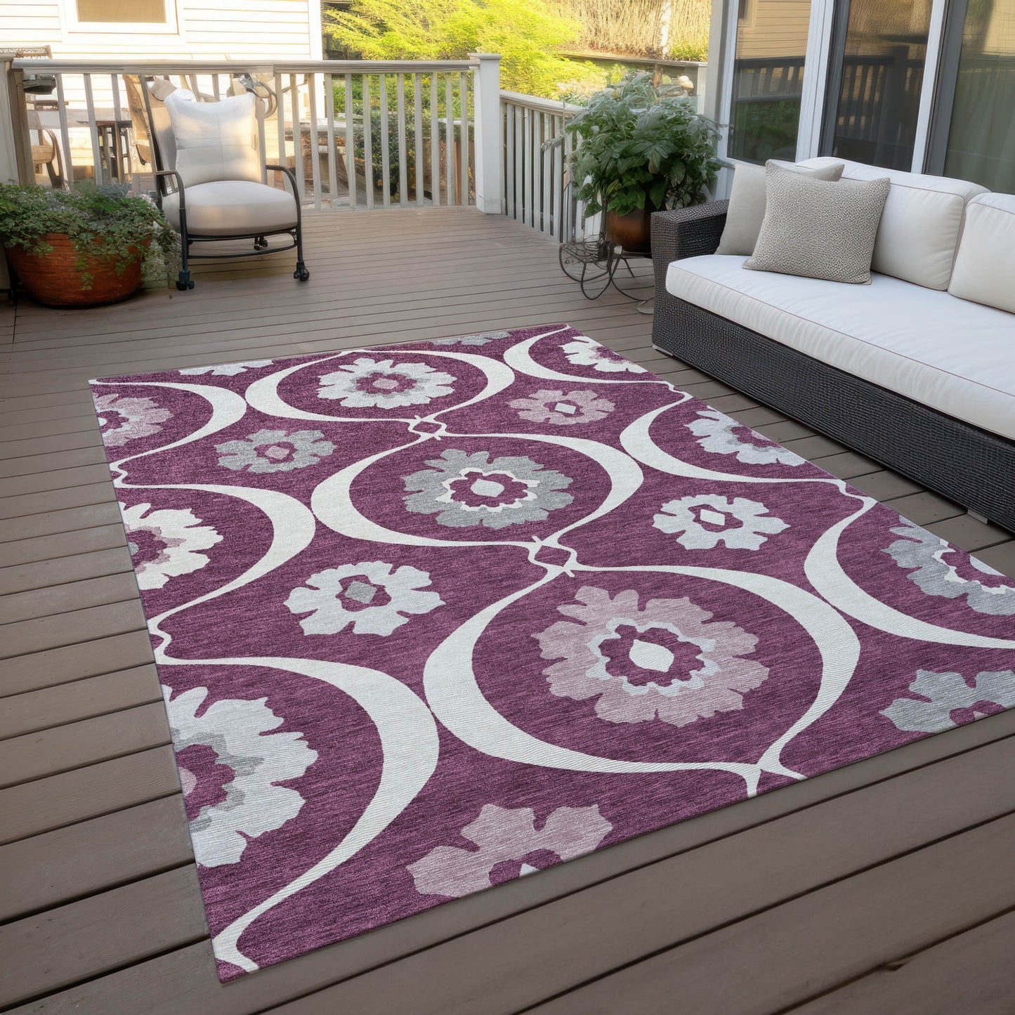 3' X 5' Eggplant Ivory And Gray Medallion Washable Indoor Outdoor Area Rug-8