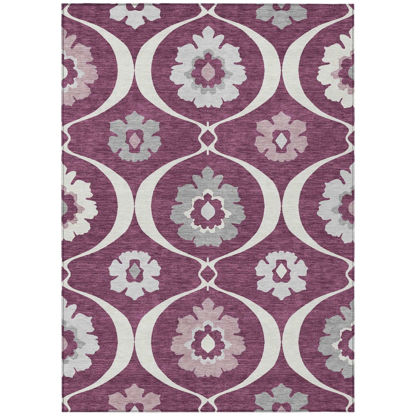 3' X 5' Eggplant Ivory And Gray Medallion Washable Indoor Outdoor Area Rug-1