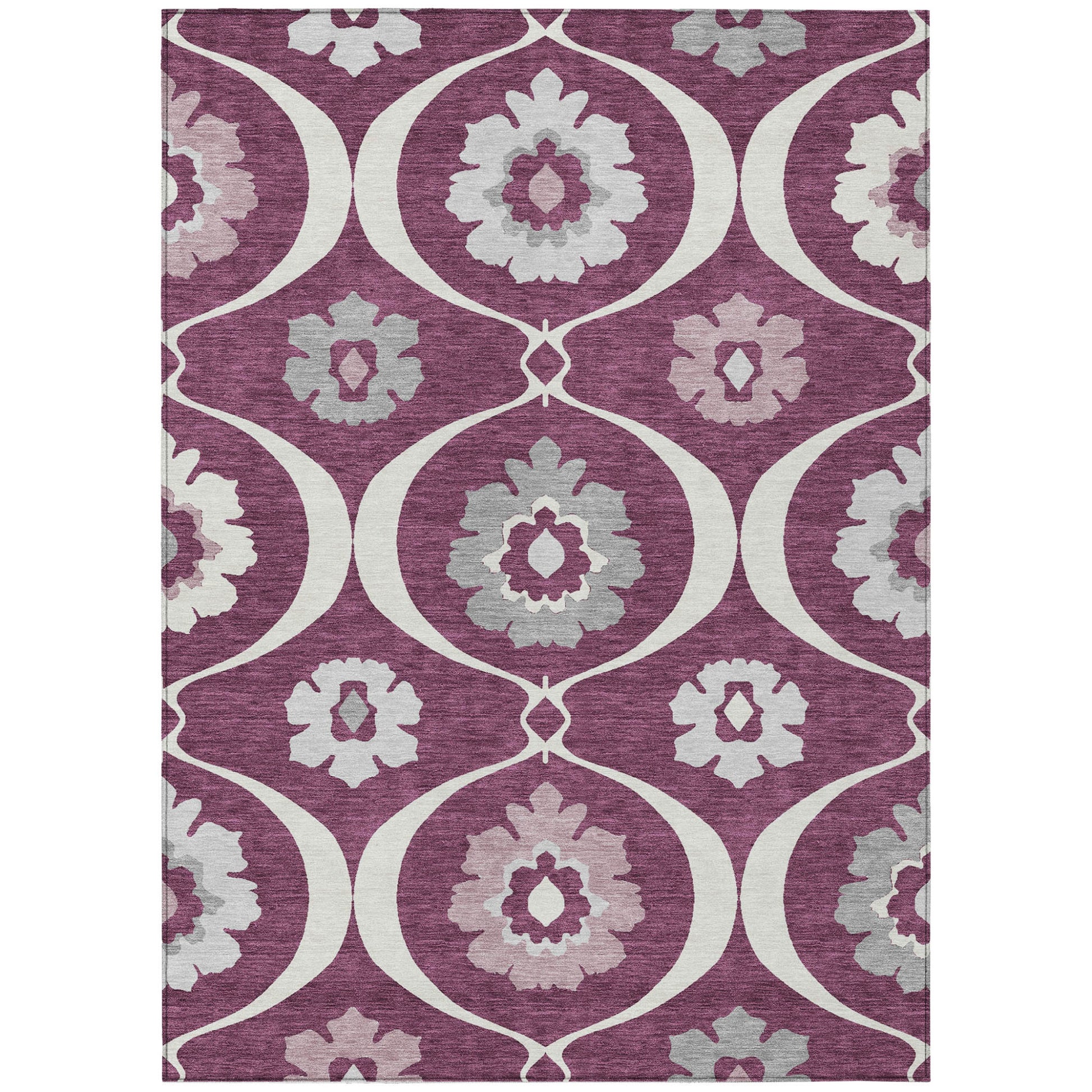 3' X 5' Eggplant Ivory And Gray Medallion Washable Indoor Outdoor Area Rug-1