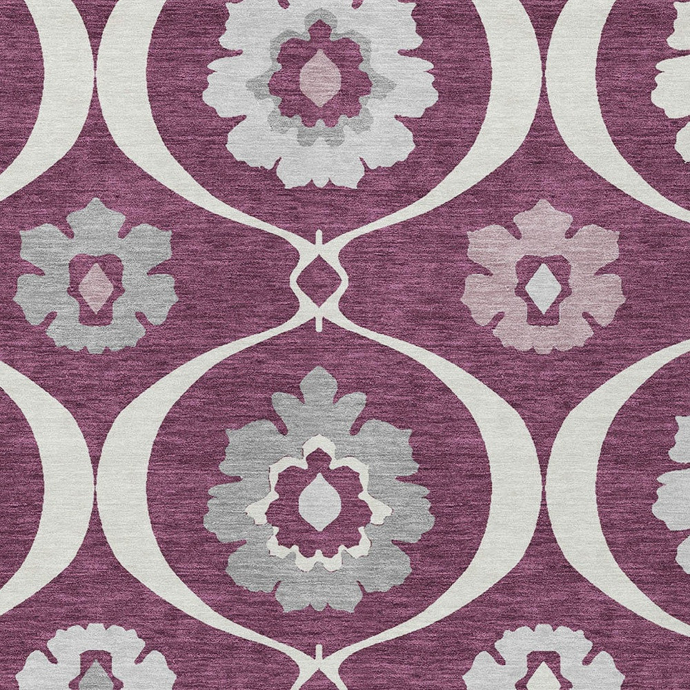 3' X 5' Eggplant Ivory And Gray Medallion Washable Indoor Outdoor Area Rug-5