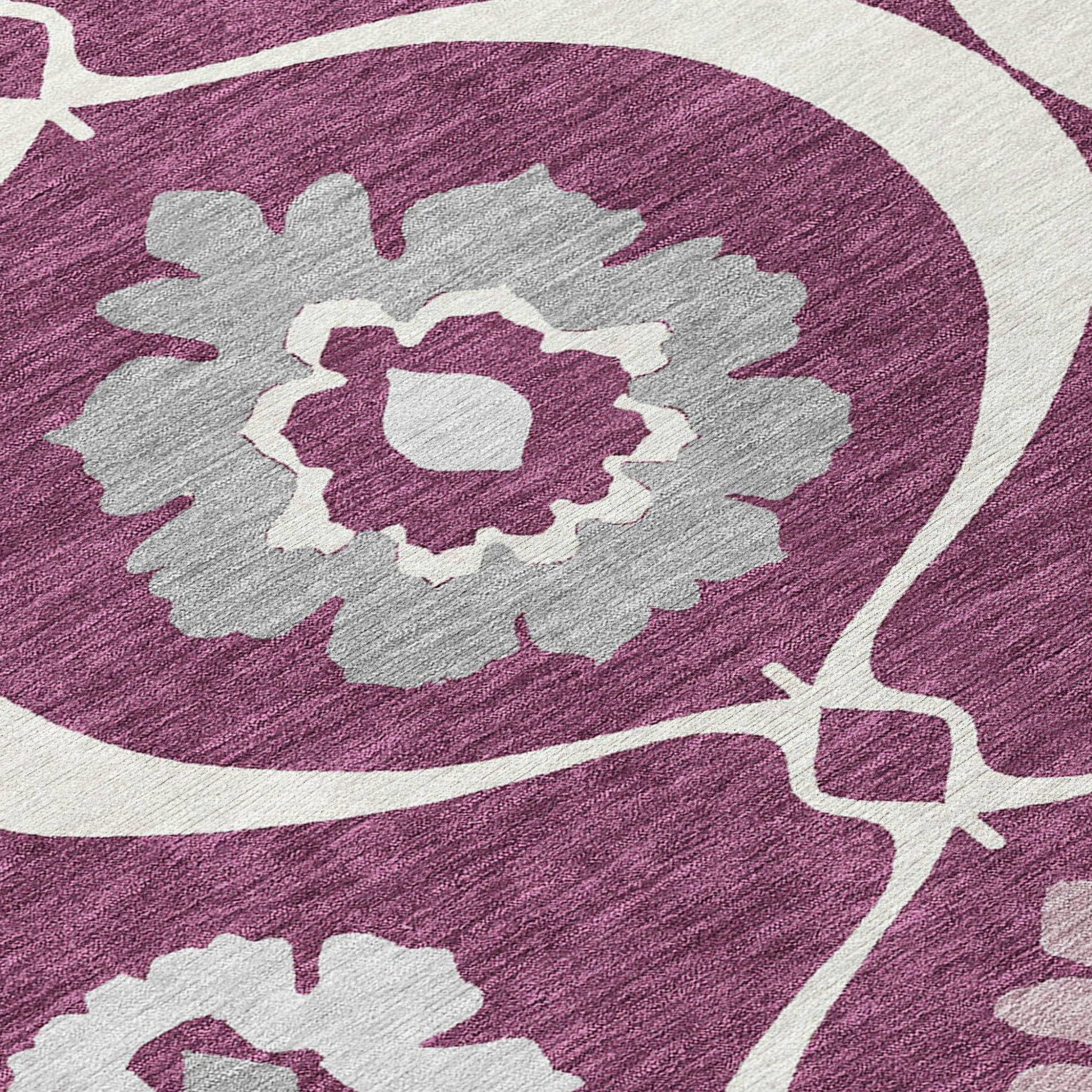 3' X 5' Eggplant Ivory And Gray Medallion Washable Indoor Outdoor Area Rug-6