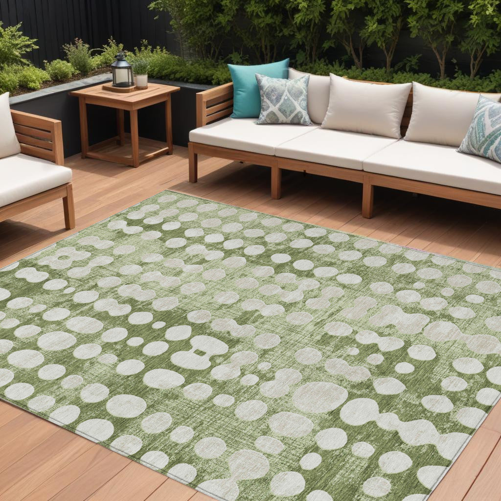 8' X 10' Artichoke Green And Ivory Abstract Washable Indoor Outdoor Area Rug-0