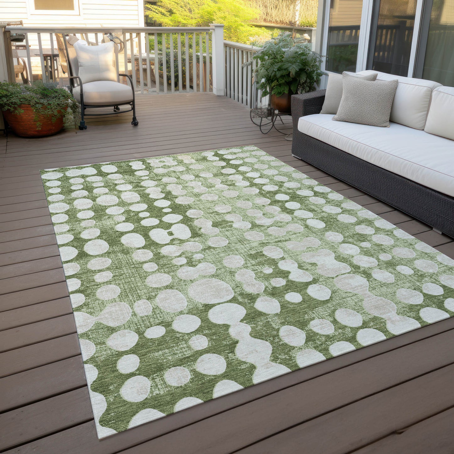 8' X 10' Artichoke Green And Ivory Abstract Washable Indoor Outdoor Area Rug-7