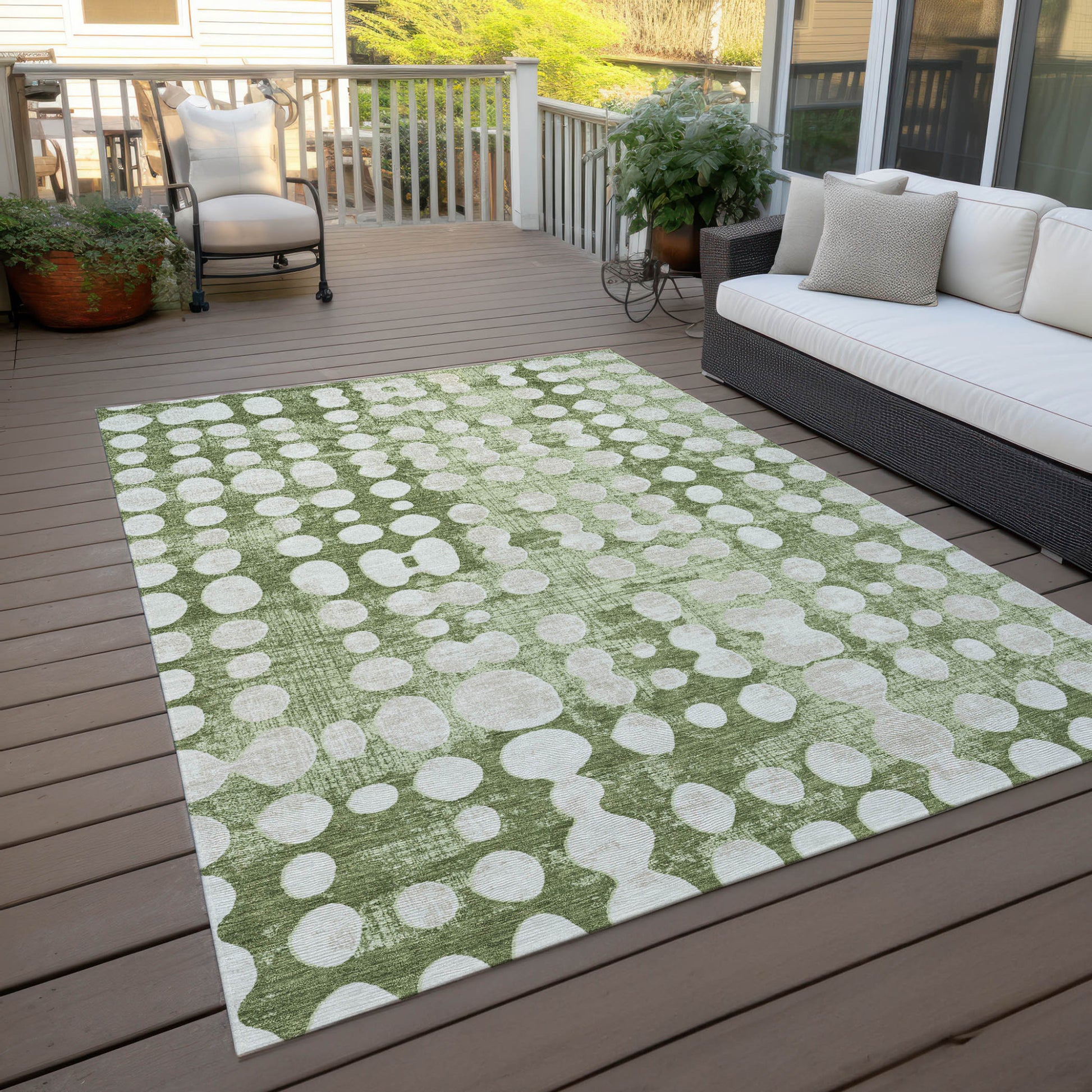 8' X 10' Artichoke Green And Ivory Abstract Washable Indoor Outdoor Area Rug-7