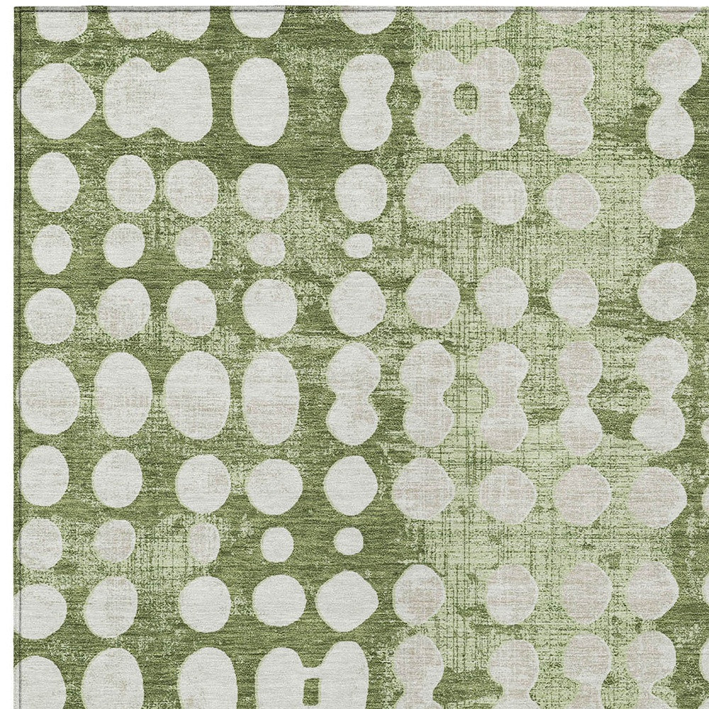 8' X 10' Artichoke Green And Ivory Abstract Washable Indoor Outdoor Area Rug-5