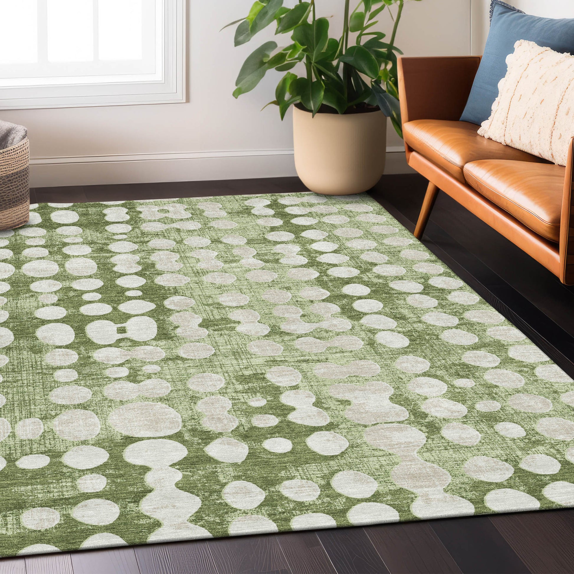8' X 10' Artichoke Green And Ivory Abstract Washable Indoor Outdoor Area Rug-8