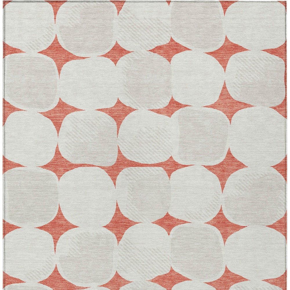 3' X 5' Salmon Beige And Ivory Abstract Washable Indoor Outdoor Area Rug-7