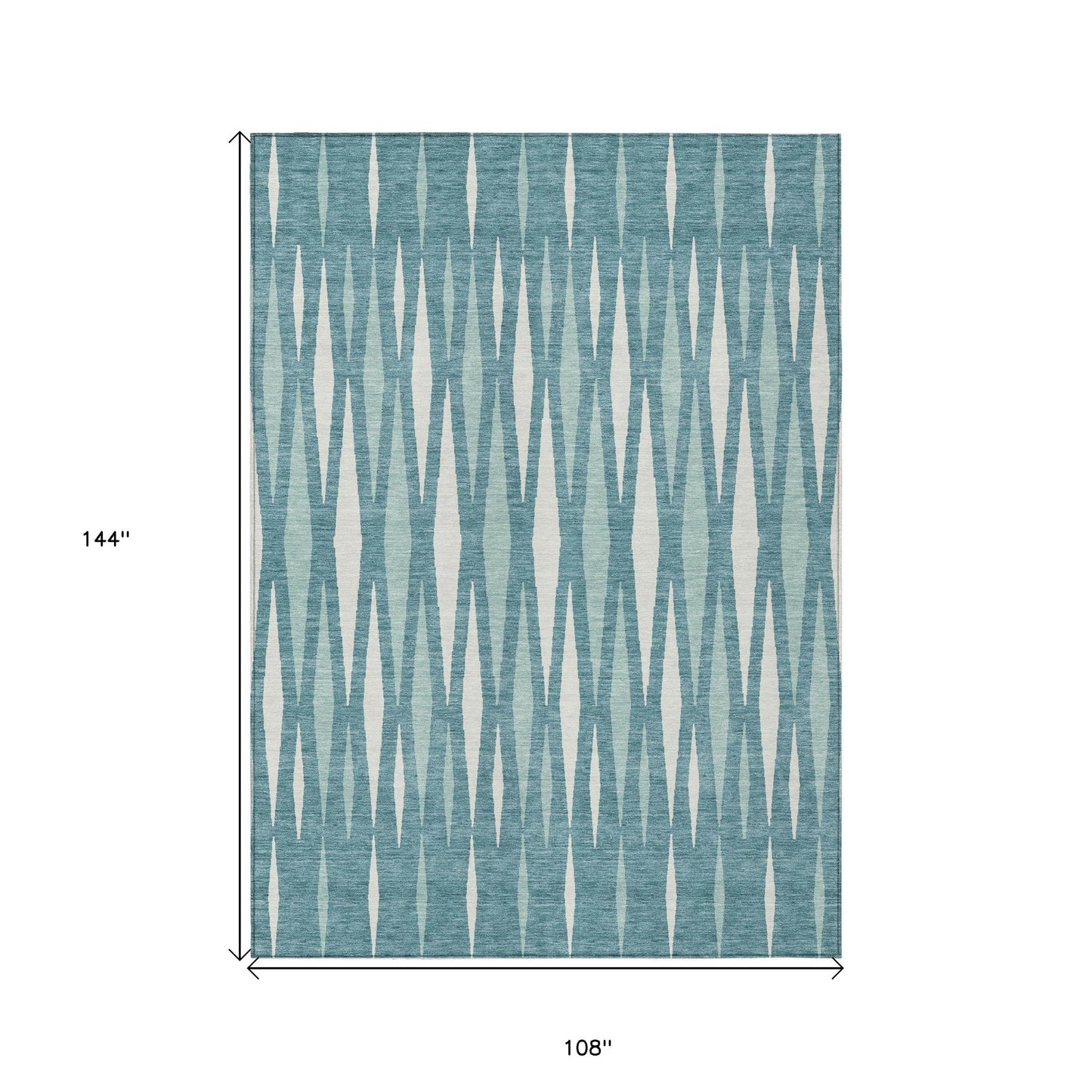 9' X 12' Teal Blue And Ivory Geometric Washable Indoor Outdoor Area Rug