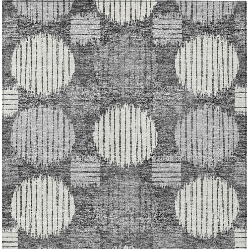 5' X 8' Charcoal And Ivory Geometric Washable Indoor Outdoor Area Rug-6