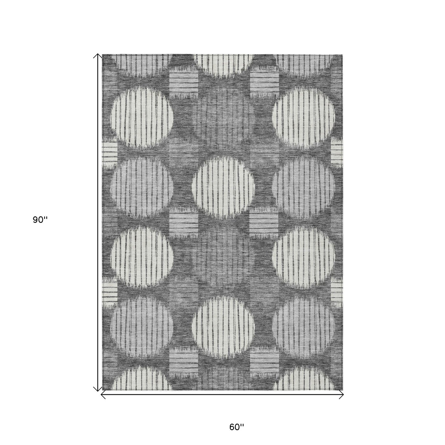 5' X 8' Charcoal And Ivory Geometric Washable Indoor Outdoor Area Rug-2
