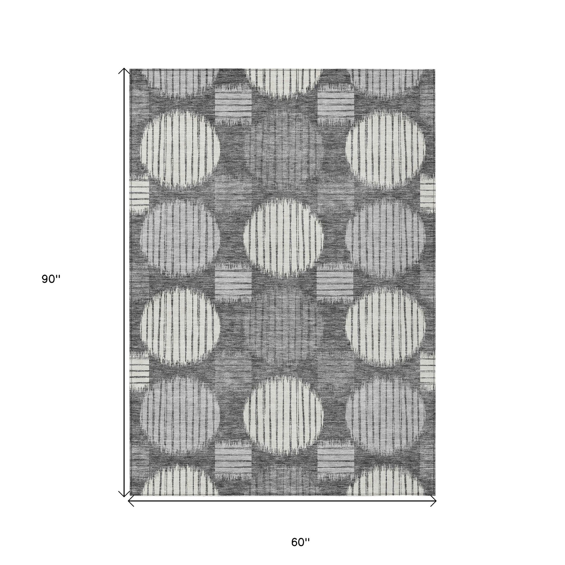 5' X 8' Charcoal And Ivory Geometric Washable Indoor Outdoor Area Rug-2