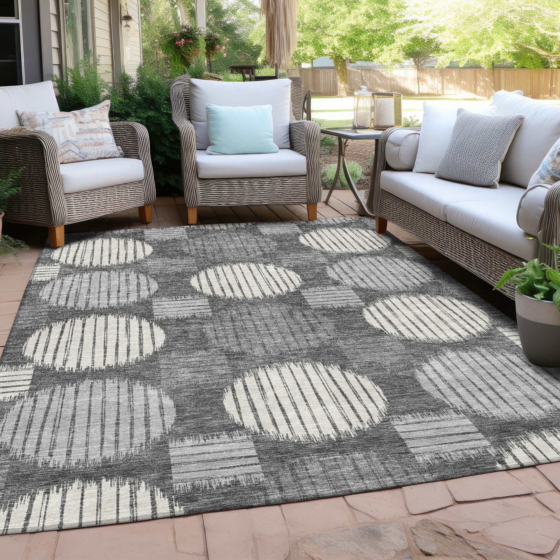 5' X 8' Charcoal And Ivory Geometric Washable Indoor Outdoor Area Rug-7