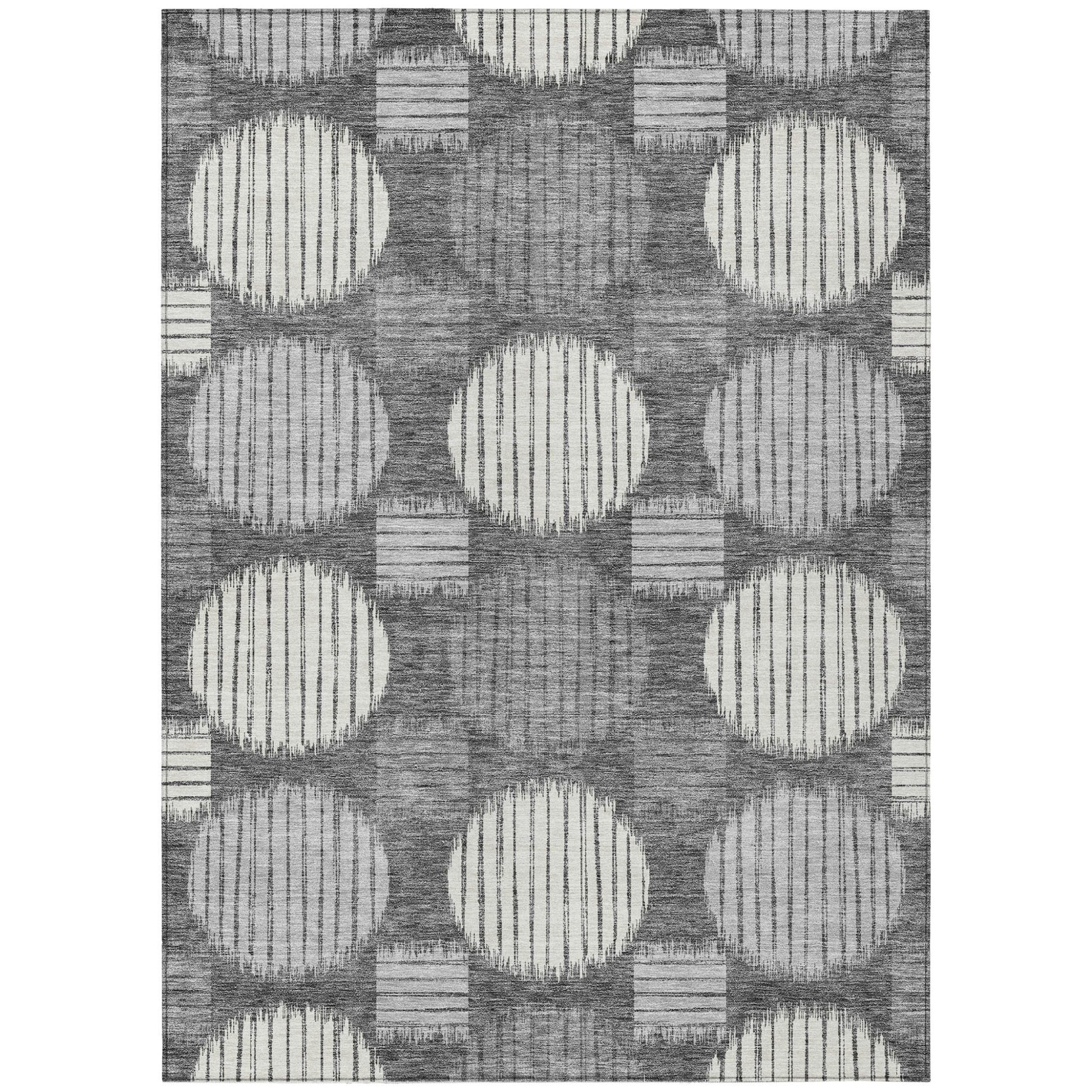 5' X 8' Charcoal And Ivory Geometric Washable Indoor Outdoor Area Rug-1