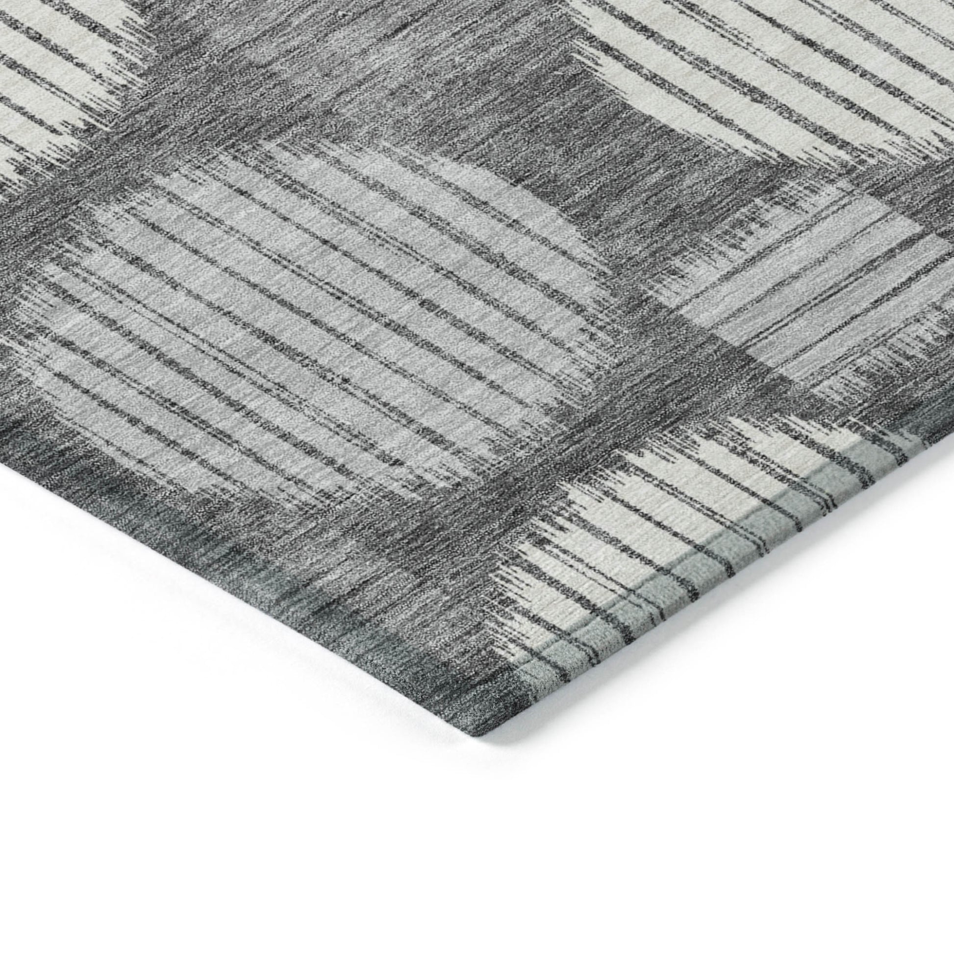 5' X 8' Charcoal And Ivory Geometric Washable Indoor Outdoor Area Rug-4