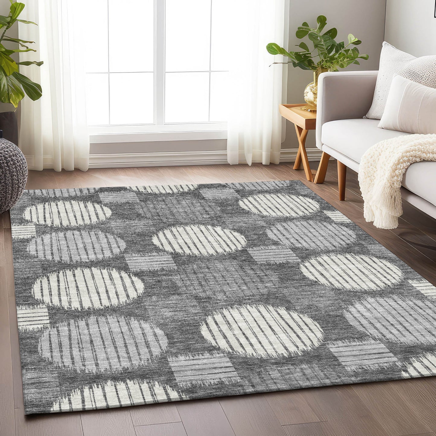 5' X 8' Charcoal And Ivory Geometric Washable Indoor Outdoor Area Rug-8