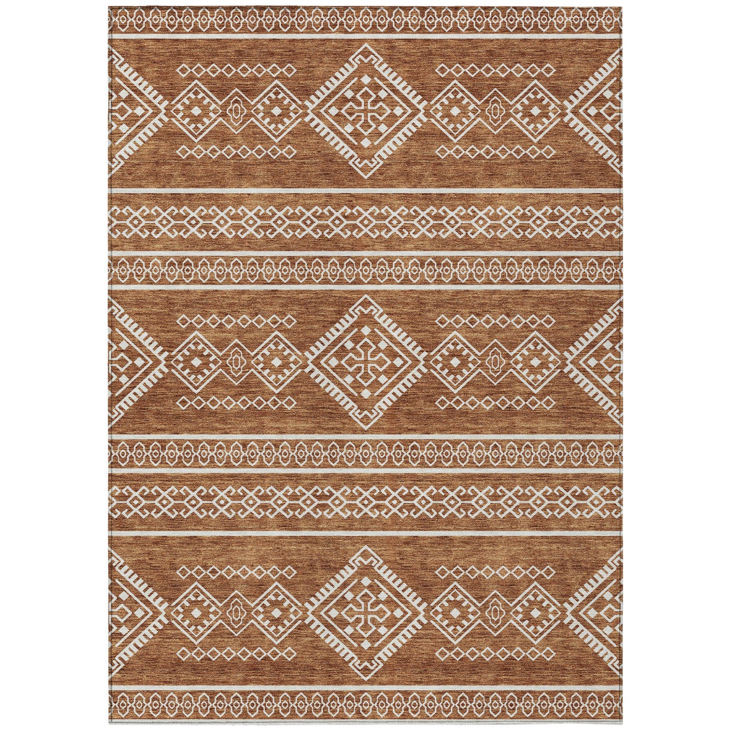 10' X 14' Orange And Ivory Southwestern Washable Indoor Outdoor Area Rug