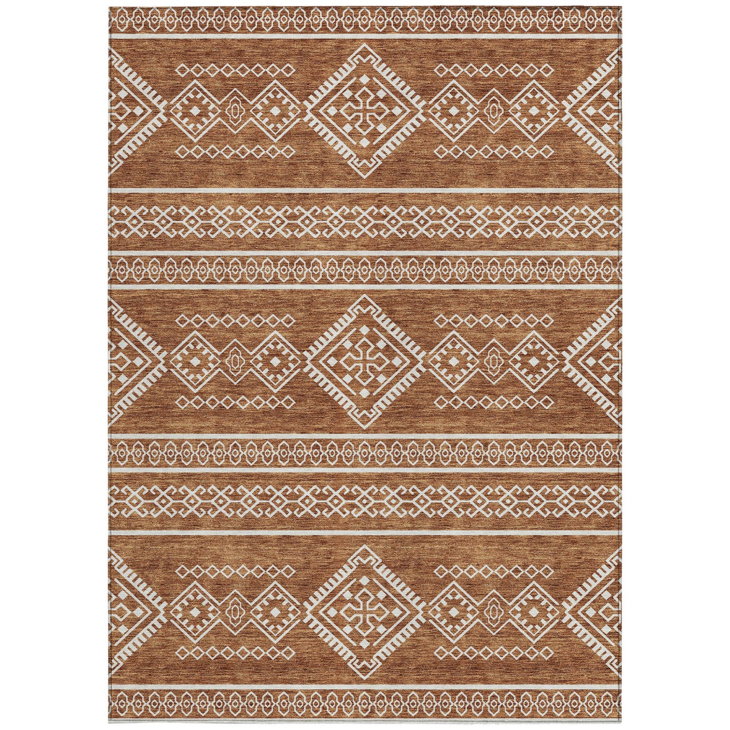 10' X 14' Orange And Ivory Southwestern Washable Indoor Outdoor Area Rug