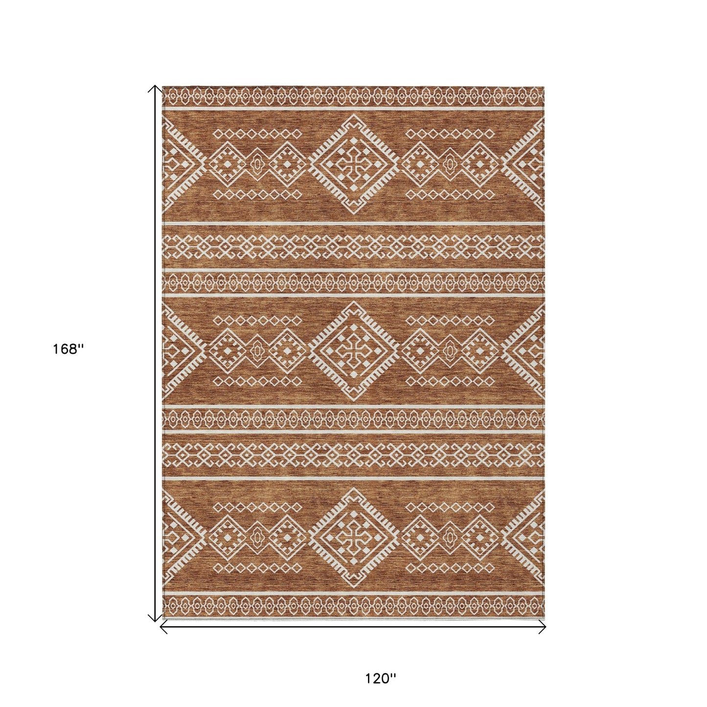 10' X 14' Orange And Ivory Southwestern Washable Indoor Outdoor Area Rug